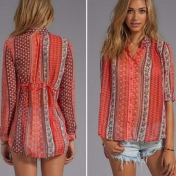 Free People Tops - Free People Coral Floral Top Sheer